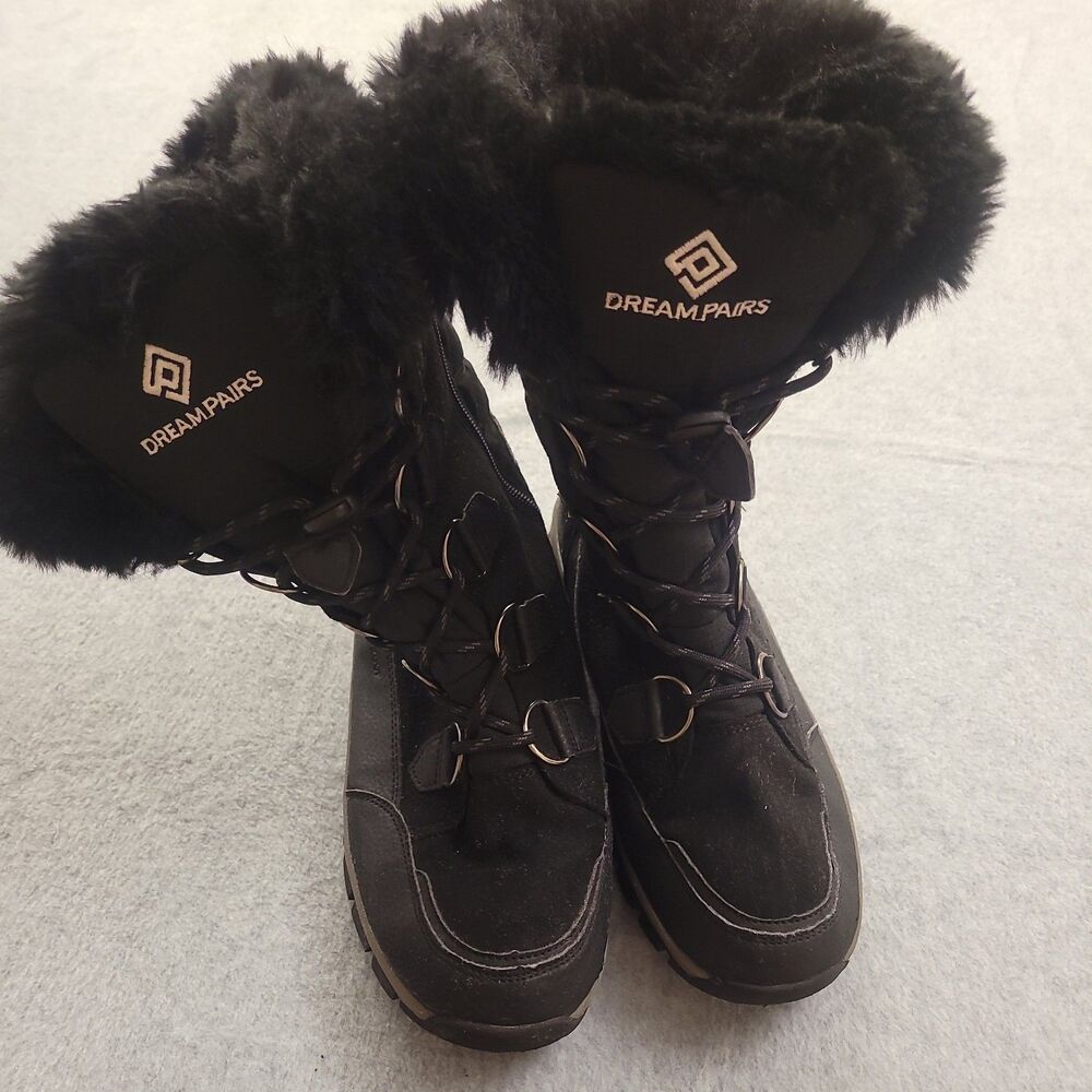 Dream Pairs Black Boots Waterproof Winter Snow Boots Faux Fur Size Womens 9.5